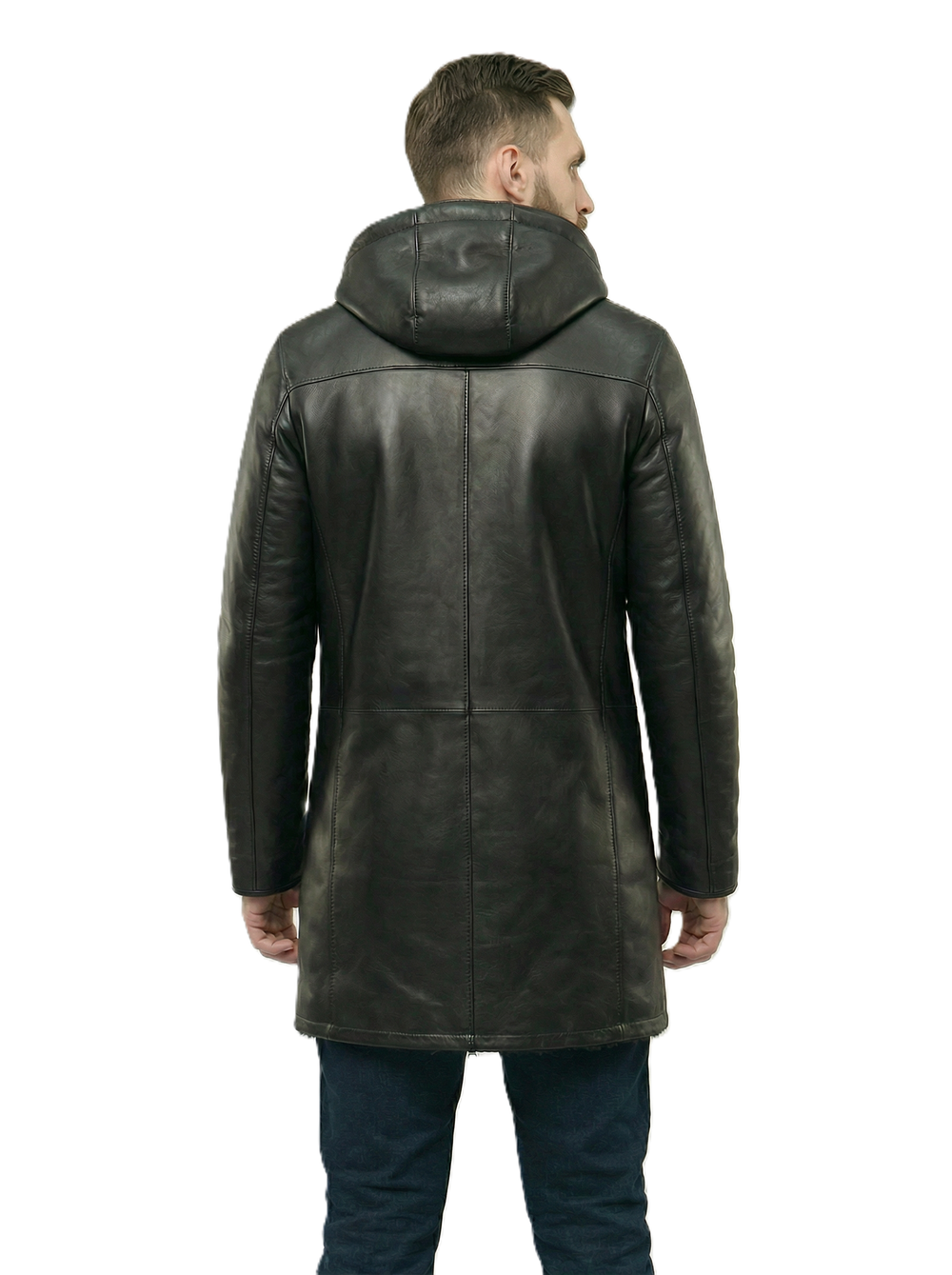 KHIMEONE Мужская кожаная куртка с капюшоном на меху (натуральная кожа/натуральный мех)