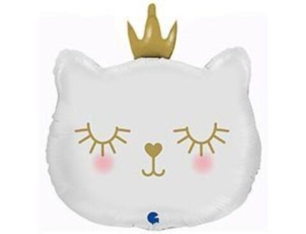 Г Фигура, Голова кошки белая в короне, 26"/66 см(надутая гелием)
