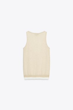 ZARA ДВУХСЛОЙНЫЙ ТРИКОТАЖНЫЙ ТОП, ПЕСОЧНЫЙ