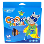 Карандаши цветные Yalong 24 цв, "Животные mix" пластиковые, трехгранные, заточенные, грифель 3.0 мм, картон. уп., европодвес