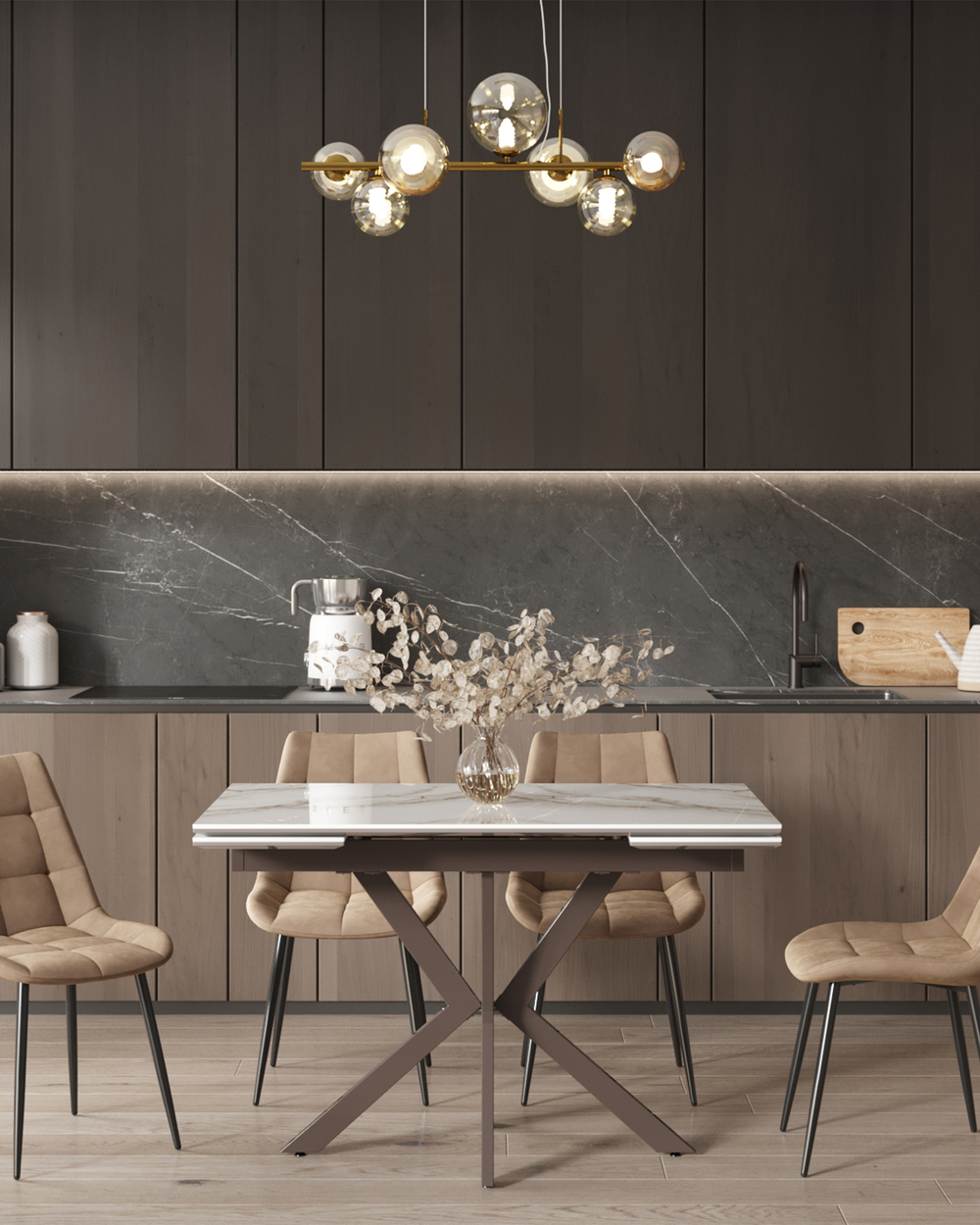 Стол раскладной Marmer 120-180*80*76 керамика капучино