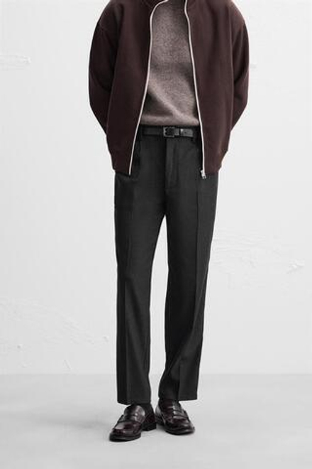 ZARA БРЮКИ ИЗ ФЛАНЕЛИ СО СКЛАДКАМИ, АНТРАЦИТОВО-СЕРЫЙ