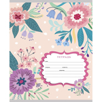 Тетрадь 12л., линия, Проф-Пресс, скрепка, блок офсет, мелован. картон "Яркие цветы на нежном фоне", 5 диз. в спайке