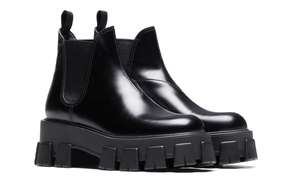 PRADA Monolith Brushed Leather Chelsea Boot "Black"