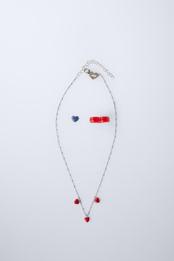 ZARA НАБОР ИЗ КОЛЬЕ И ДВУХ КОЛЕЦ С ДЕТАЛЯМИ «СЕРДЦЕ», КРАСНЫЙ