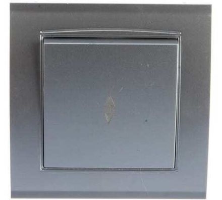 Выключатель проходной одноклавишный "UNIVersal" серия "Бриллиант", с/у, 10А, 220В, серебро (еврослот