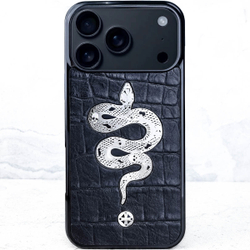 Премиальный чехол для iPhone из натуральной кожи со змеей - Euphoria HM Premium - ювелирный сплав