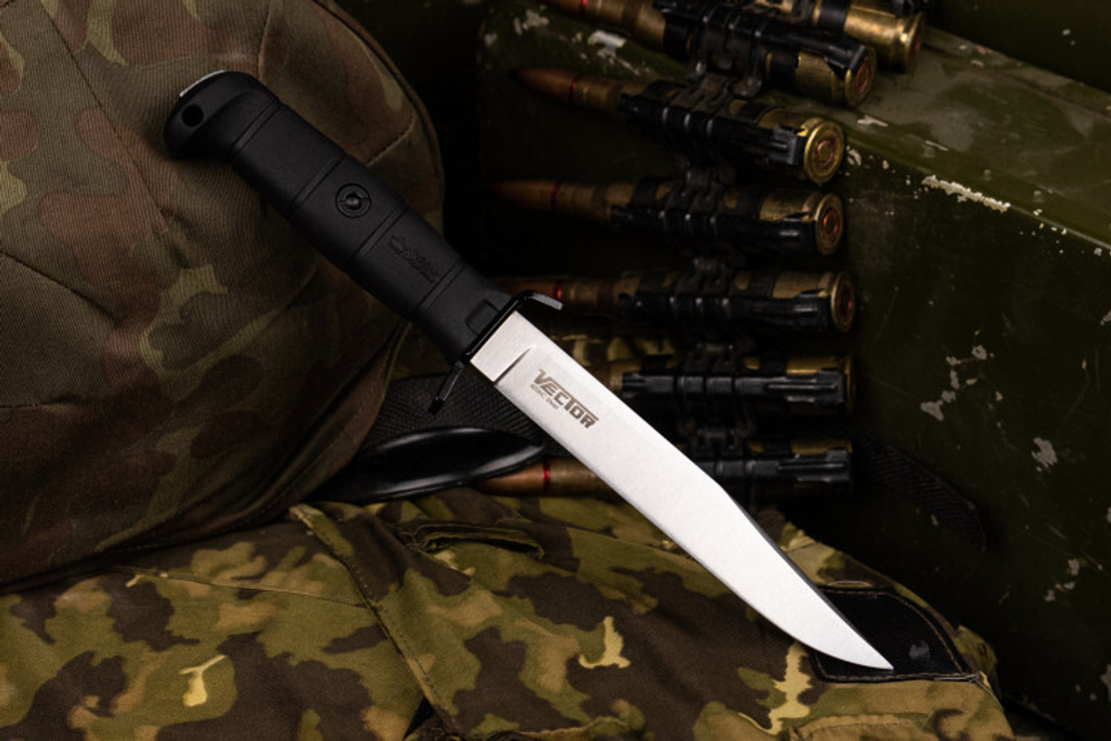 Нож Kizlyar Supreme VECTOR 420HC SW BKH PS (StoneWash, Black Kraton Handle, Polyamide Sheath)