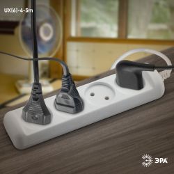 Удлинитель электрический ЭРА UX-4-5m без заземления 4 розетки 5 м ПВС 2x0,75мм2 6А | Бытовые удлинители