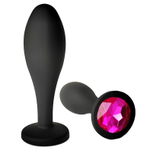 Черная анальная пробка с розовым кристаллом - 11 см. (Цвет: розовый)