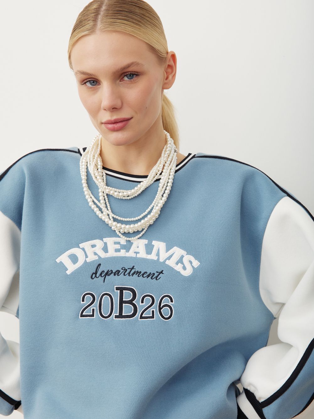СВИТШОТ «DREAMS DEPARTMENT» ВИНТАЖНЫЙ СИНИЙ|МОЛОЧНЫЙ