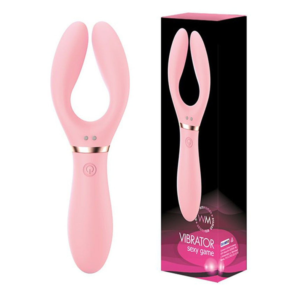 Розовый раздвоенный вибромассажёр с 10 режимами вибрации Bior Toys Erowoman-Eroman EE-10289
