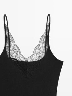Massimo Dutti Боди с кружевной отделкой - STUDIO, черный