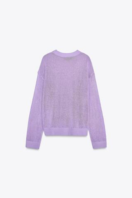 ZARA ОДНОТОННЫЙ СВИТЕР ПРЯМОГО КРОЯ, СИРЕНЕВЫЙ
