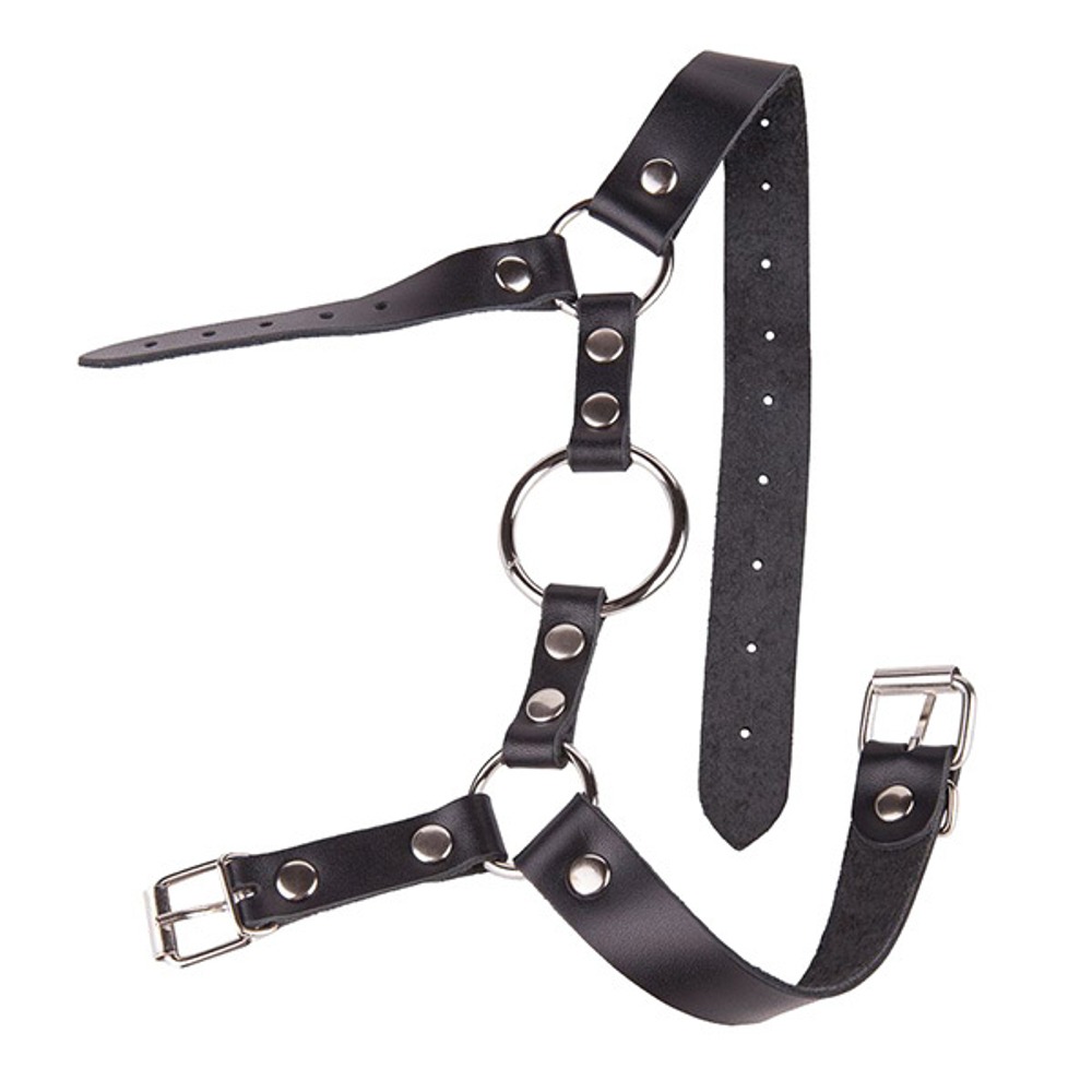 Кляп-кольцо с подбородком на чёрных кожаных ремешках Sitabella BDSM Accessories 3008-1