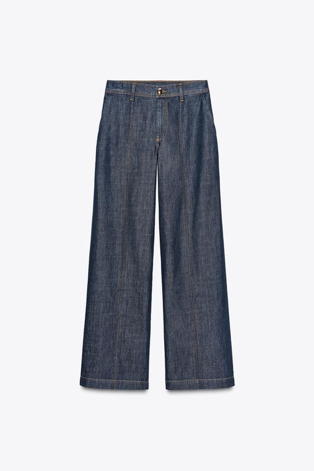 ZARA ДЖИНСЫ Z1975 WIDE LEG С ДЕКОРАТИВНОЙ СТРОЧКОЙ, СИНИЙ