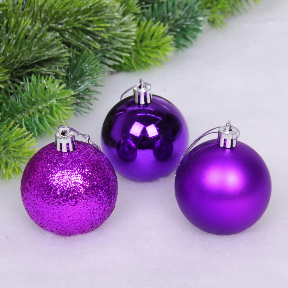 Новогодние шары 6 см (набор 24 шт) «Микс фактур», фиолетовый