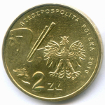 2 злотых 2010 год. Польша. Художник Артур Гротгер. Латунь, диаметр 27 мм. AUNC
