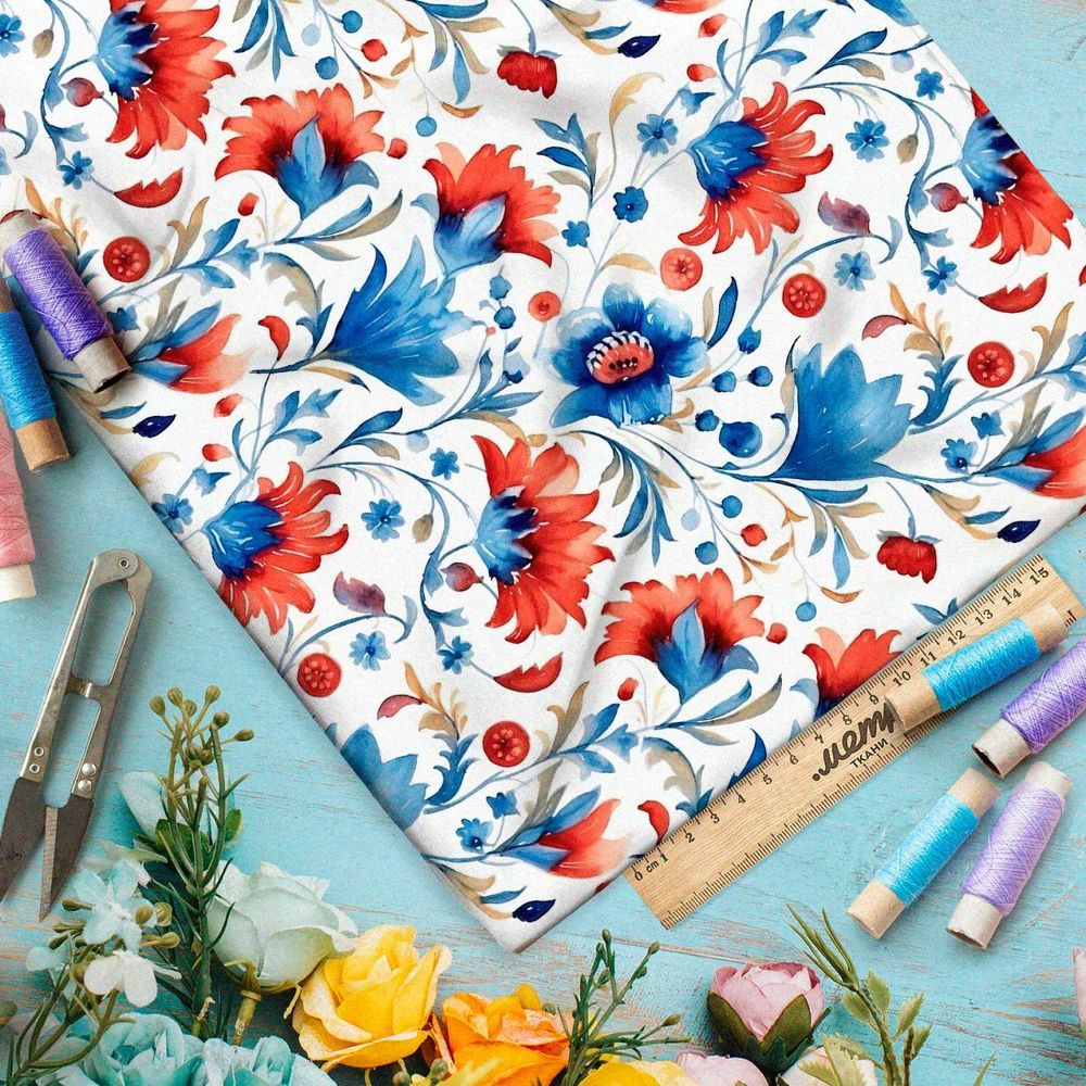 Ткань премиум таффета садовый мелодия