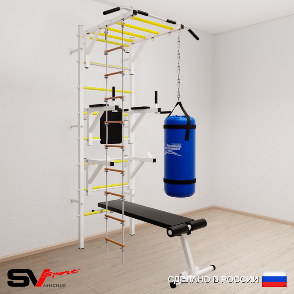 Шведская стенка Sv Sport усиленная 6622 (Турник рукоход/Брусья/Стойка/Скамья/Лестница/Цепь/Мешок 22кг)