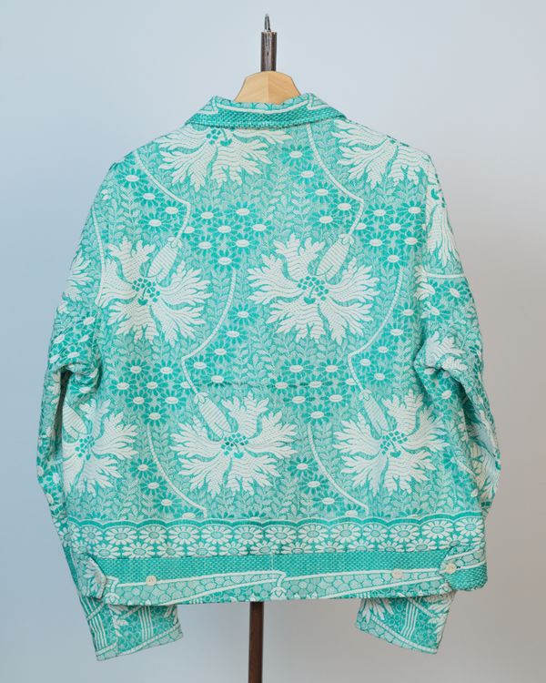 Куртка Укороченная с Крупными Белыми Цветами/White Flowers Cut Jacket голубая - фото 2