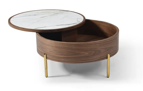 Журнальный столик Slide Ø80х40 см со сдвижной столешницей, белая керамика