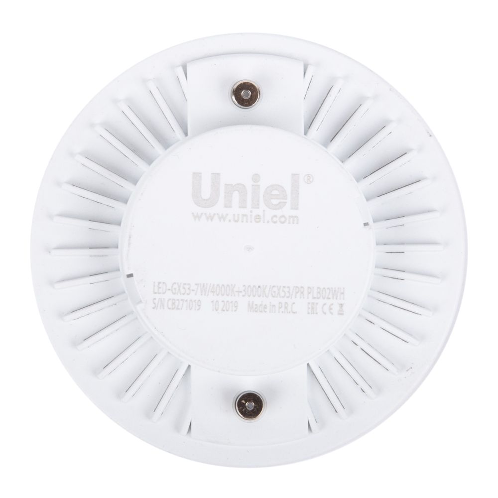 LED-GX53-7W-4000K+3000K-GX53-PR PLB02WH Лампа светодиодная. призма. Белый свет 4000K. Торцевая подсветка. Теплый белый свет 3000K. Картон. ТМ Uniel.