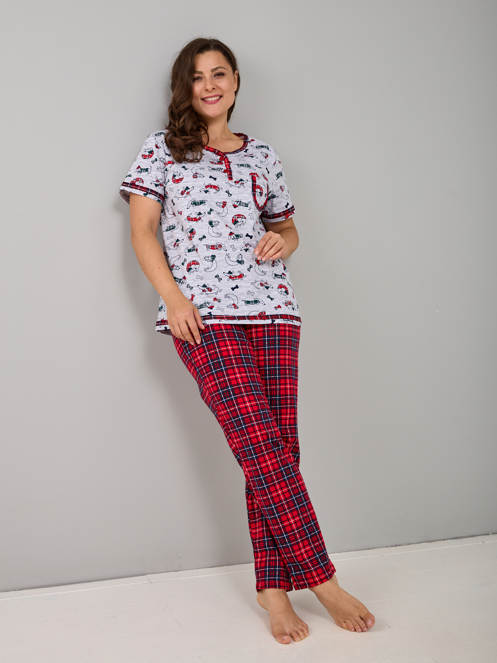 Пижама с брюками КБ-161/собачки-краснклетка