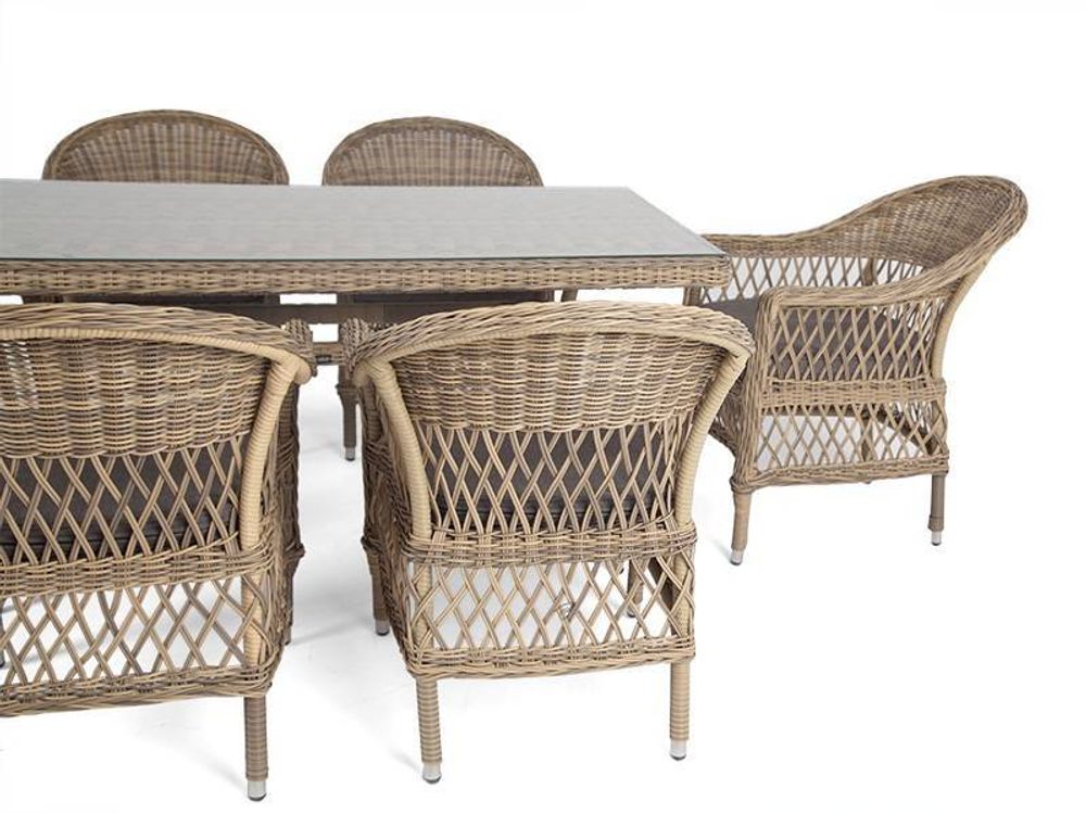"Амароне" обеденная группа из искусственного ротанга на 6 персон, цвет соломенный