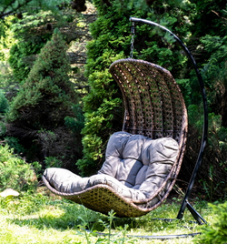 "Виши" подвесное кресло-кокон из искусственного ротанга, цвет коричневый с серо-коричневой подушкой