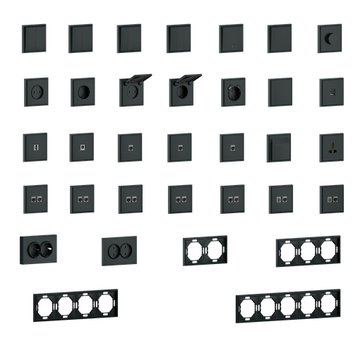 Накладка для розетки Schuko с зарядным устройством USB A+C, со шторками 16A 250В, черный графит, серия S08