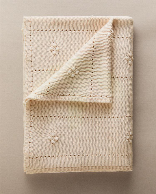 ZARA HOME ДЕТСКИЙ ВЯЗАНЫЙ ПЛЕД, РОЗОВЫЙ