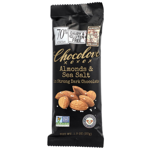 Chocolove, миндаль и морская соль в горьком темном шоколаде, 70% какао, 37 г (1,3 унции)