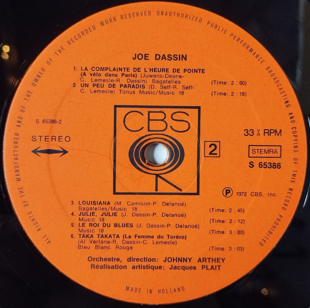 Винтажная виниловая пластинка LP Joe Dassin (Holland 1972) Salut Les Amoureux
