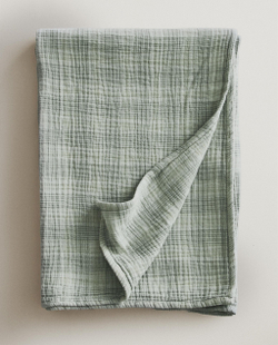 Zara Home плед из хлопка, зелёный, в клетку · 3196/004