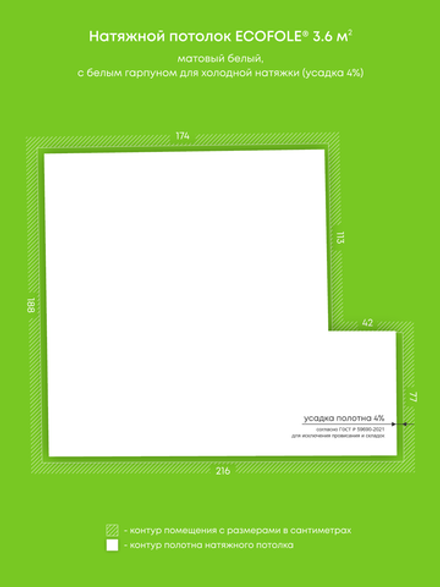 Матовый натяжной потолок 3.6 м2