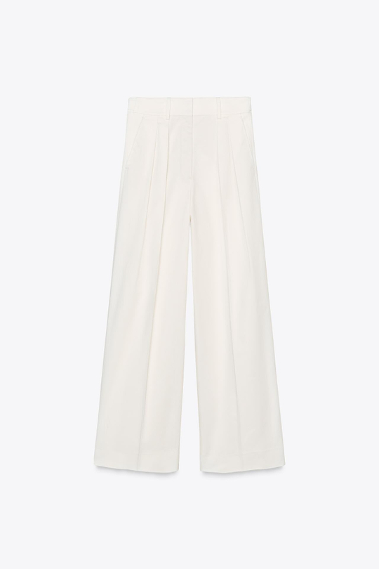 ZARA БРЮКИ ИЗ ТВИЛА С ЗАЩИПАМИ — ZW COLLECTION, БЕЛЫЙ