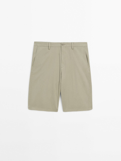 Massimo Dutti Шорты из хлопкового поплина,  цвет мха