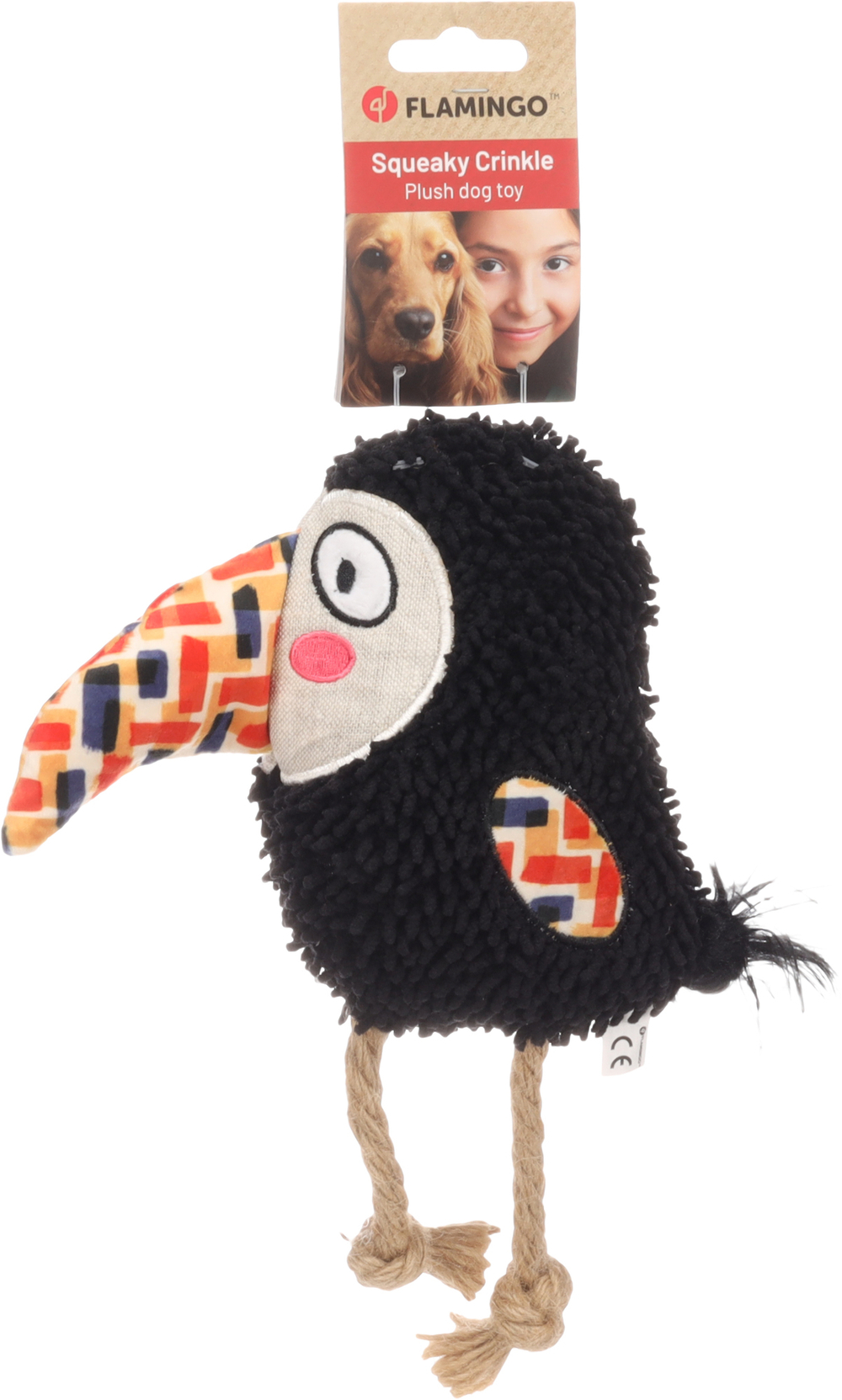 Игрушка для собак Птичка, 22,5 х 6,5 х 17 см, плюш, чёрный, Flamingo