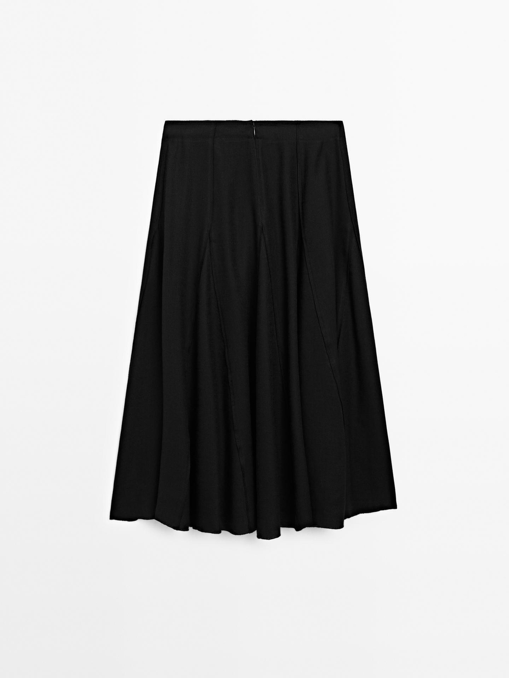 Massimo Dutti Расклешенная юбка миди с декоративной строчкой, черный