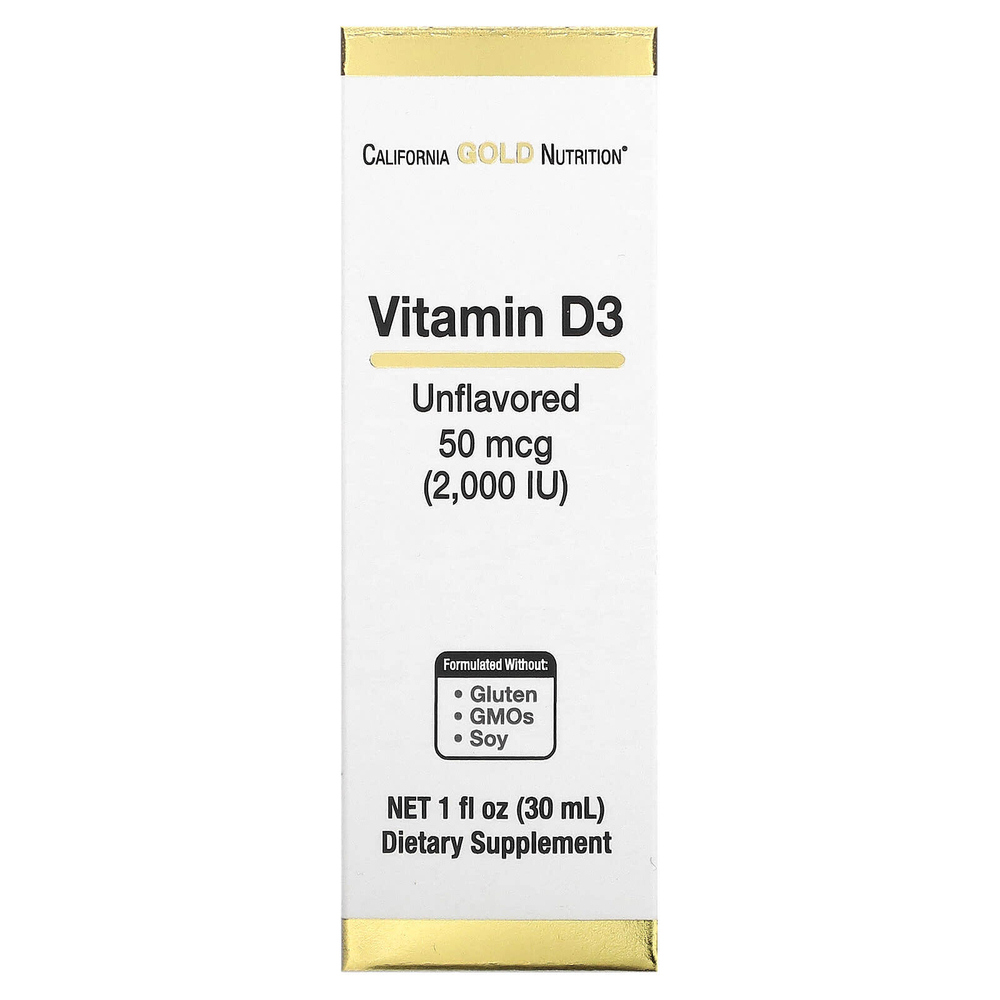 California Gold Nutrition, витамин D3, с нейтральным вкусом, 50 мкг (2000 МЕ), 30 мл (1 жидк. унция)