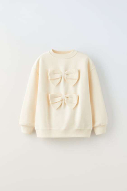 ZARA СВИТШОТ С БАНТАМИ, ЭКРЮ