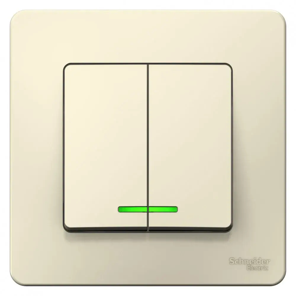 BLANCA С/У 2-клавишный ВЫКЛЮЧАТЕЛЬ (сх.5) с подсветкой, 6А, 250В, МОЛОЧНЫЙ