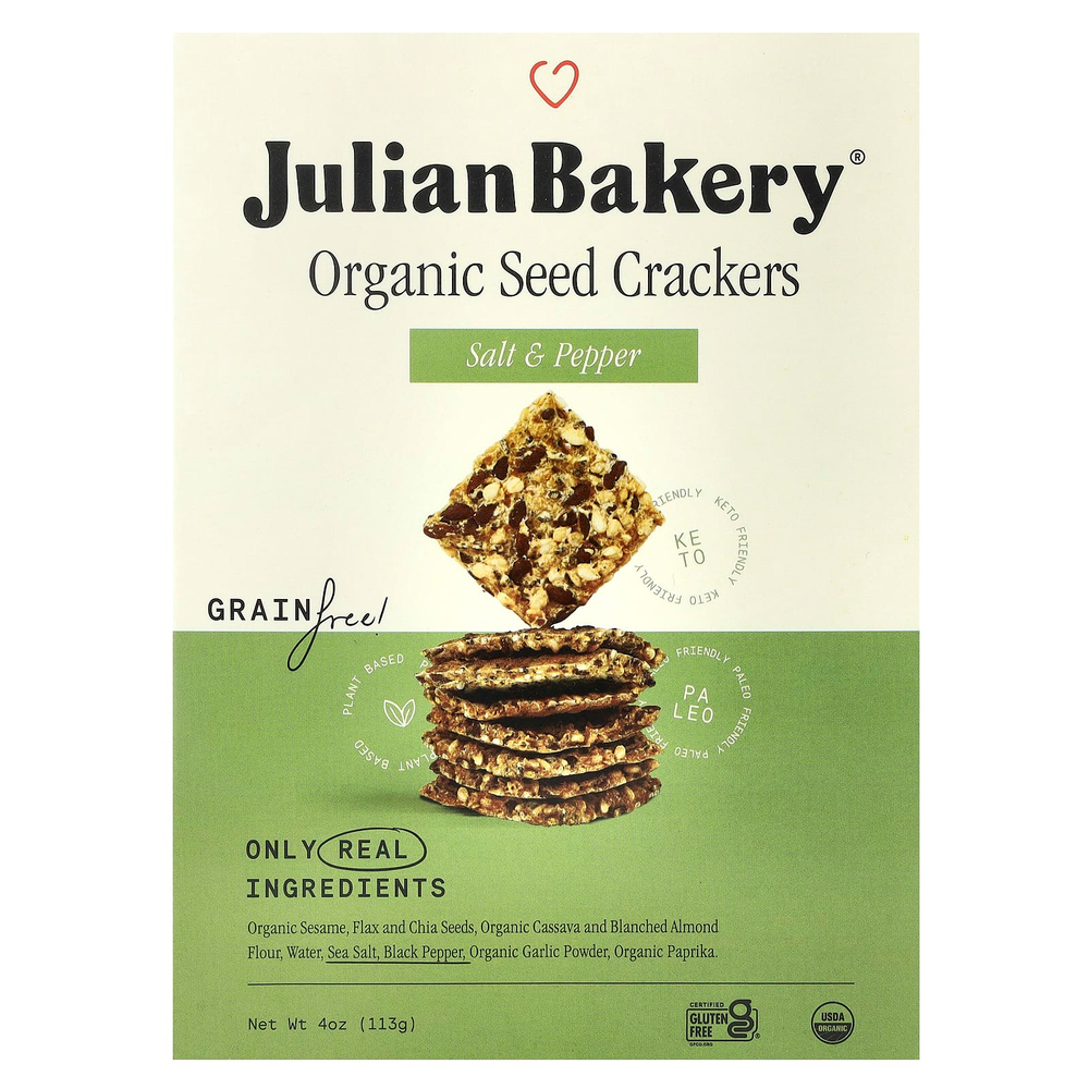 Julian Bakery, Органические крекеры, соль и перец, 113 г (4 унции)