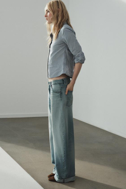 ZARA ДЖИНСЫ TRF BAGGY FOLDED С РАЗРЕЗАМИ, ГОЛУБОЙ