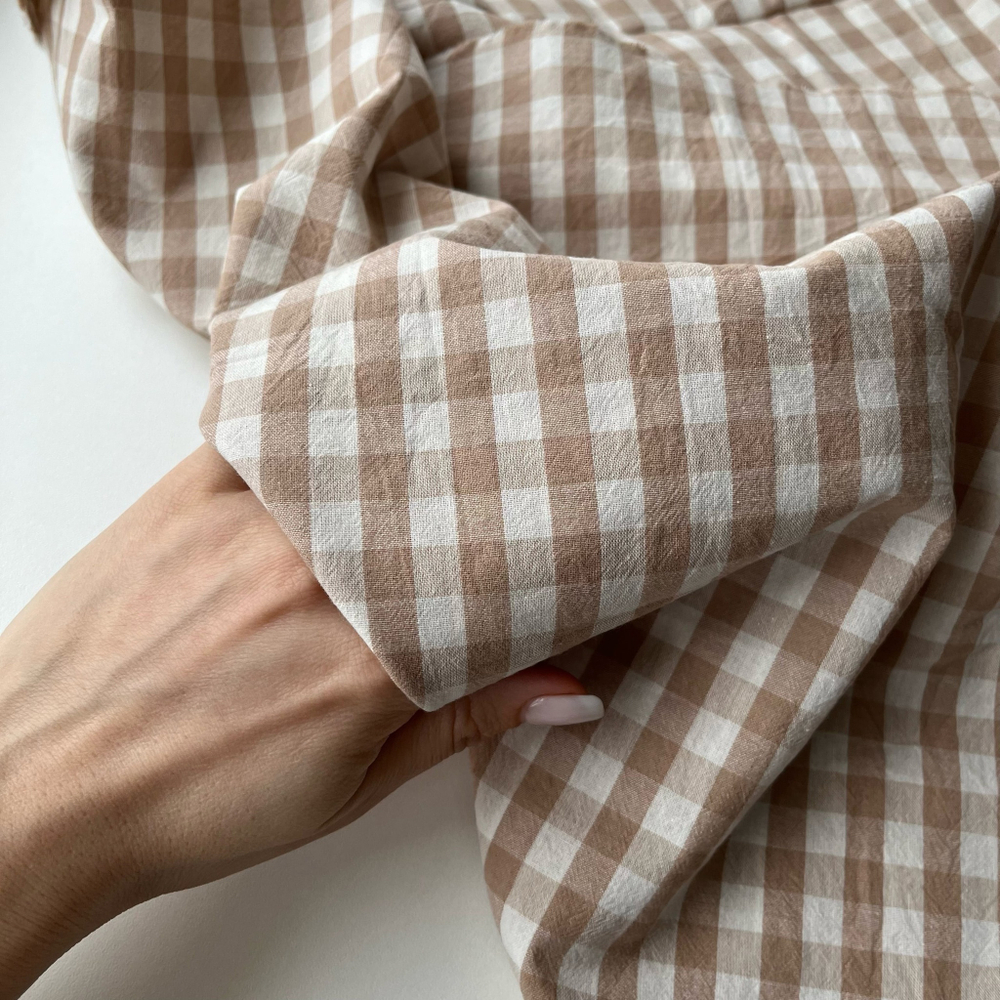 Вареный хлопок 250см. Бежево-кофейная клетка