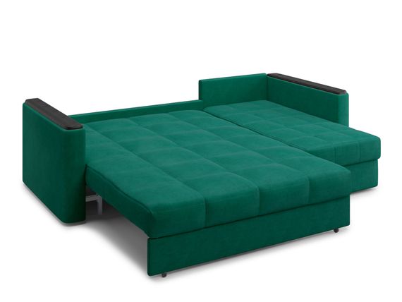 Диван угловой с оттоманкой Неаполь 1,4 - Velutto 33 изумрудный/накладка венге