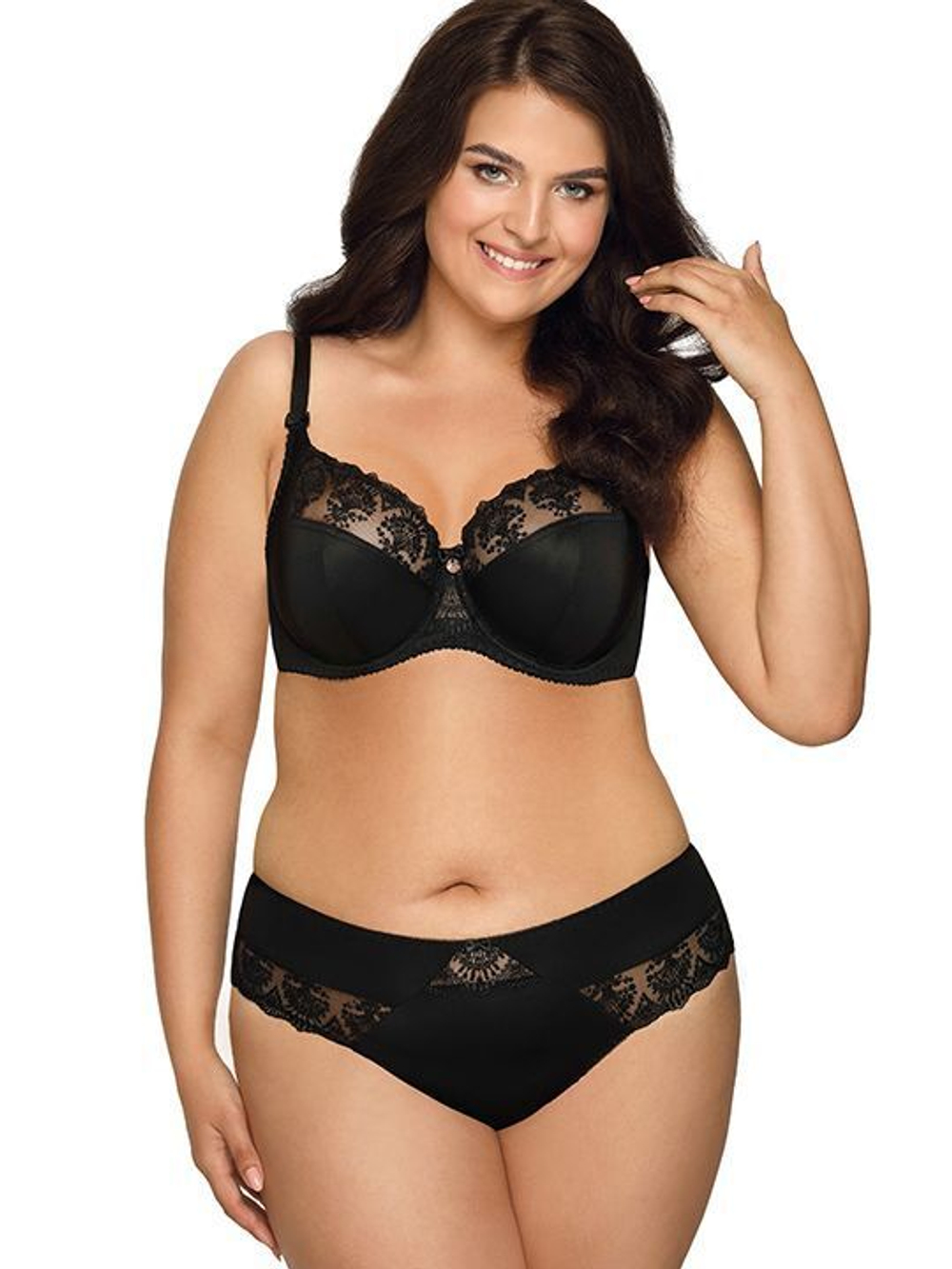 Бюстгальтер plus size на косточках с нежными кружевными элементами (Размер: 95G) (Цвет: черный)