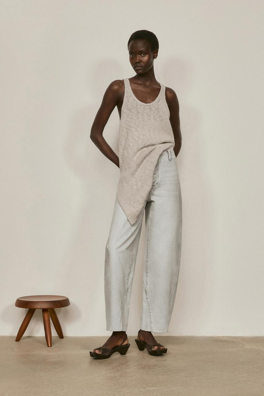 Massimo Dutti Джинсы прямого кроя с детальной отделкой на талии - Limited Edition, жемчужно-серый