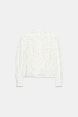 ZARA ДВУБОРТНАЯ КУРТКА С КРУЖЕВОМ, БЕЛЫЙ